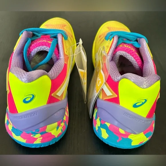 Asics Women's Neon Yellow Pink Blue Sneakers - Picture 4 of 5